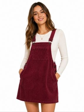 American Eagle Corduroy Overall Dress Burgundy Jumper Pinafore Size Small